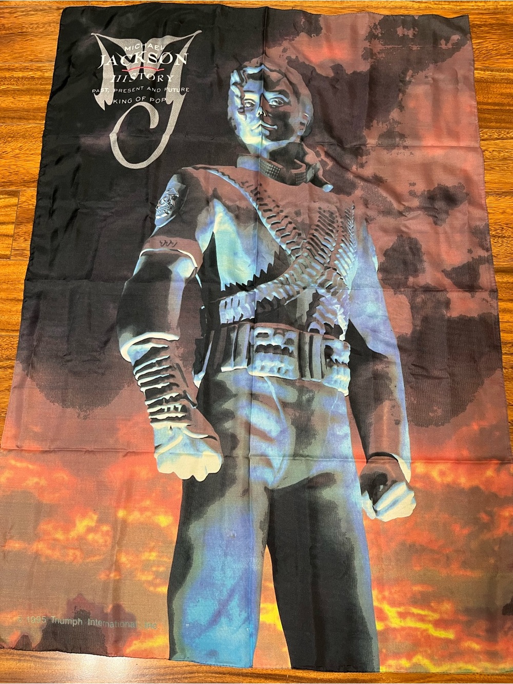 Michael Jackson History 1995 Tour Scarf Banner – Black with Orange/Blue Graphic
